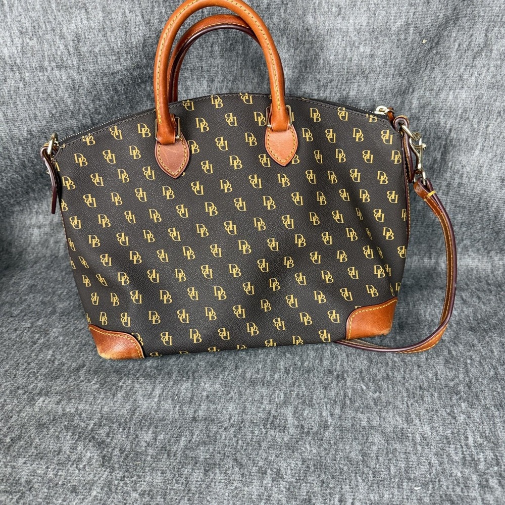Dooney & Bourke Satchel Crossbody Bag Womens Medium Brown DB Canvas Red Lining - Picture 5 of 12